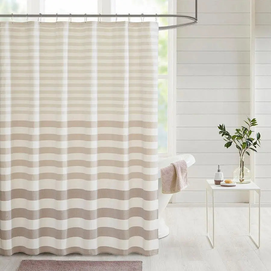 Aviana Stripe Blended Yarn Dyed Woven Shower Curtain Taupe