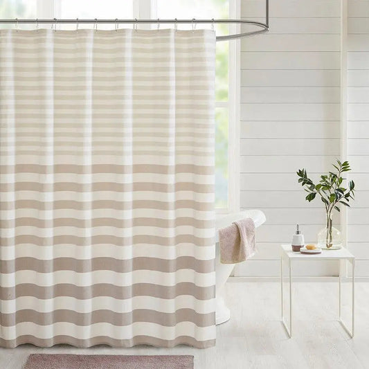 Aviana Stripe Blended Yarn Dyed Woven Shower Curtain Taupe