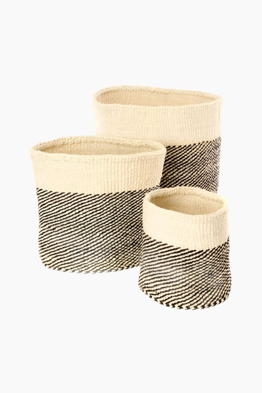 Black and Cream Twill Sisal Nesting Basket Set