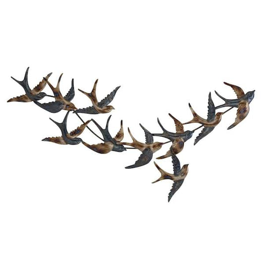 Black Metal Coastal Flock Of Birds Wall Art Home Decor, 27" x 52"