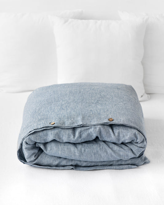 Blue melange linen duvet cover