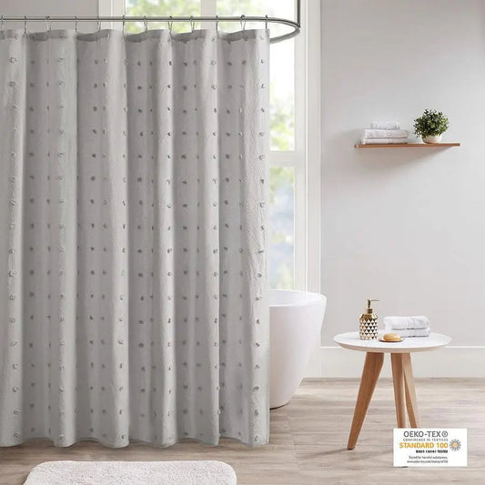 Brooklyn Cotton Jacquard Pom Pom Shower Curtain Grey