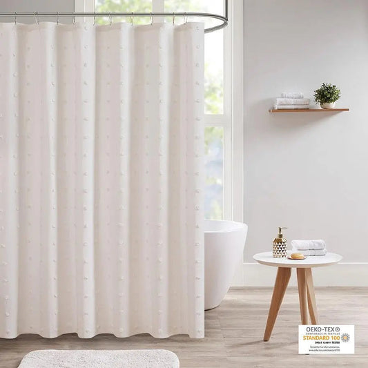 Brooklyn Cotton Jacquard Pom Pom Shower Curtain Ivory