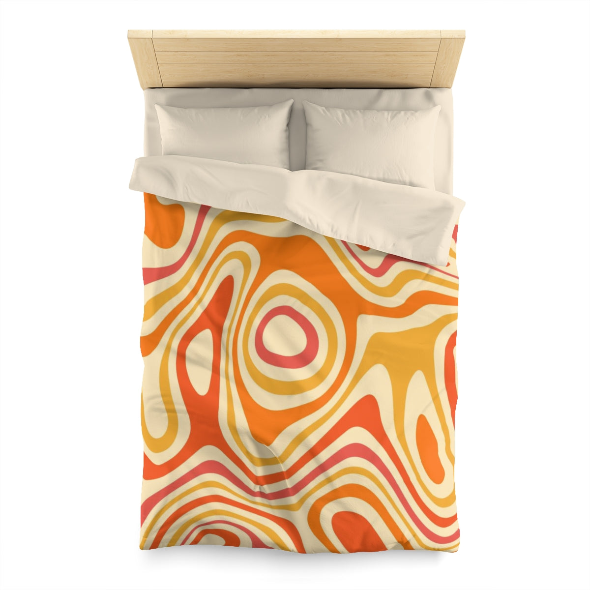 Retro Duvet Cover, 70s Bedding Funky Groovy Orange King Full Queen Twin XL Unique Microfiber Cool Vibrant Bed Home Bedroom Décor Starcove Fashion