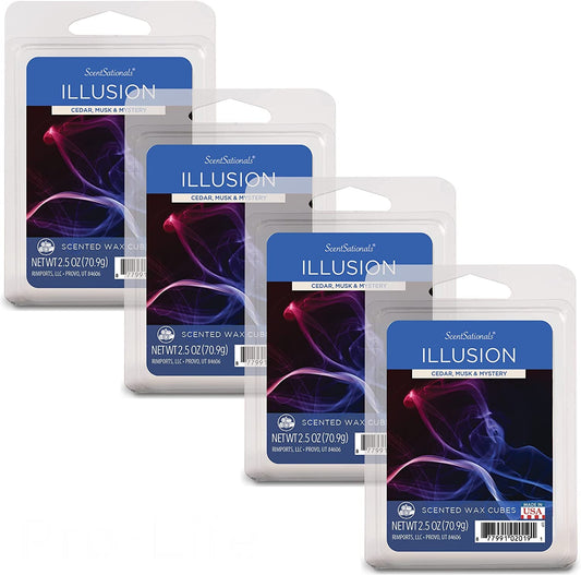 Scentsationals Scented Wax Cubes - Illusion - Fragrance Wax Melts Pack, Electric Home Warmer Tart, Wickless Candle Bar Air Freshener, Spa Aroma Decor Gift - 2.5 Oz (4-Pack)