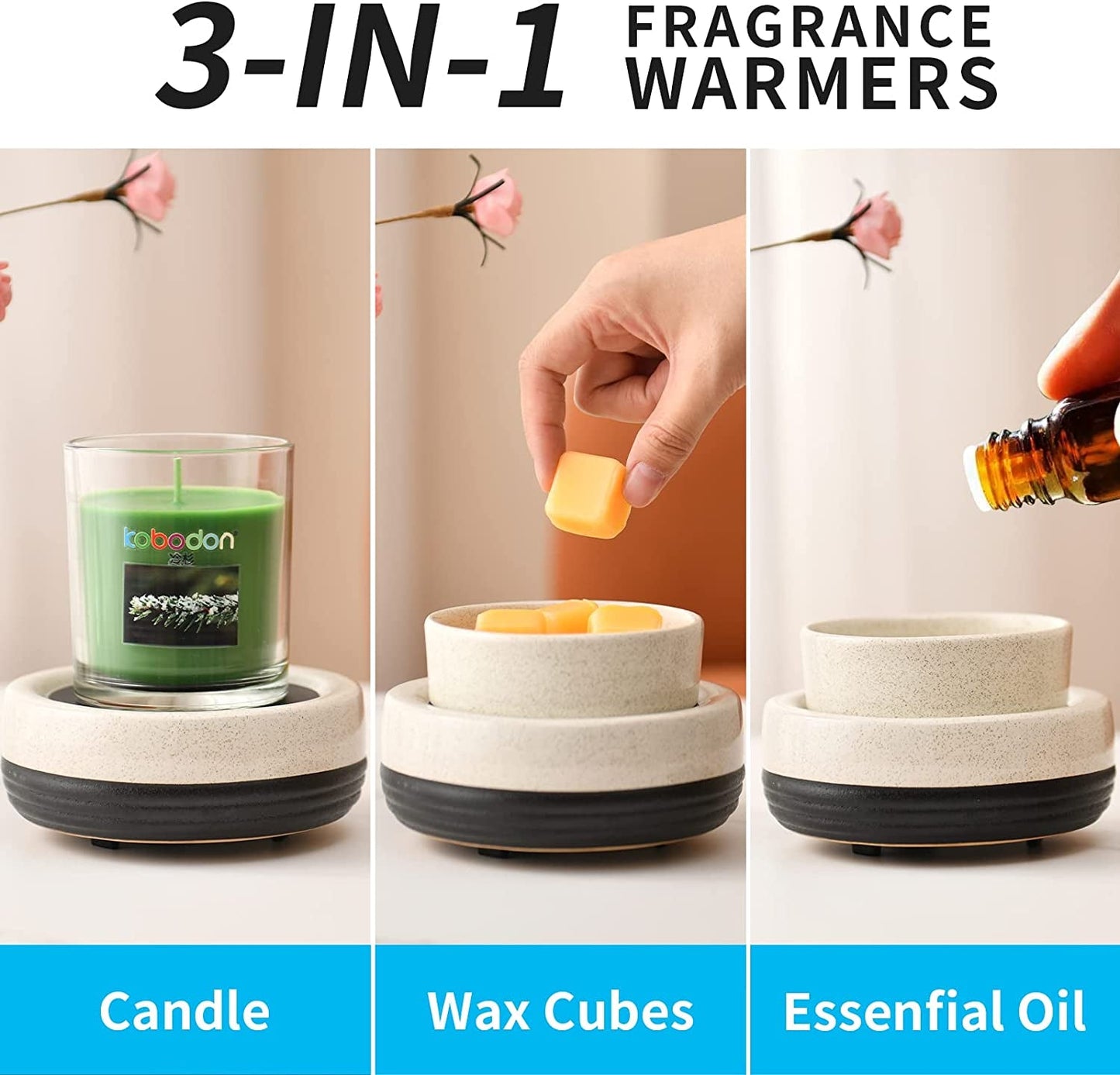 Ceramic Wax Warmer,Wax Melt Warmer,Wax Melter for Scented Wax, Jar Candles or Essential Oil, Candle Wax Burner Gifts for Spa Home Office Women