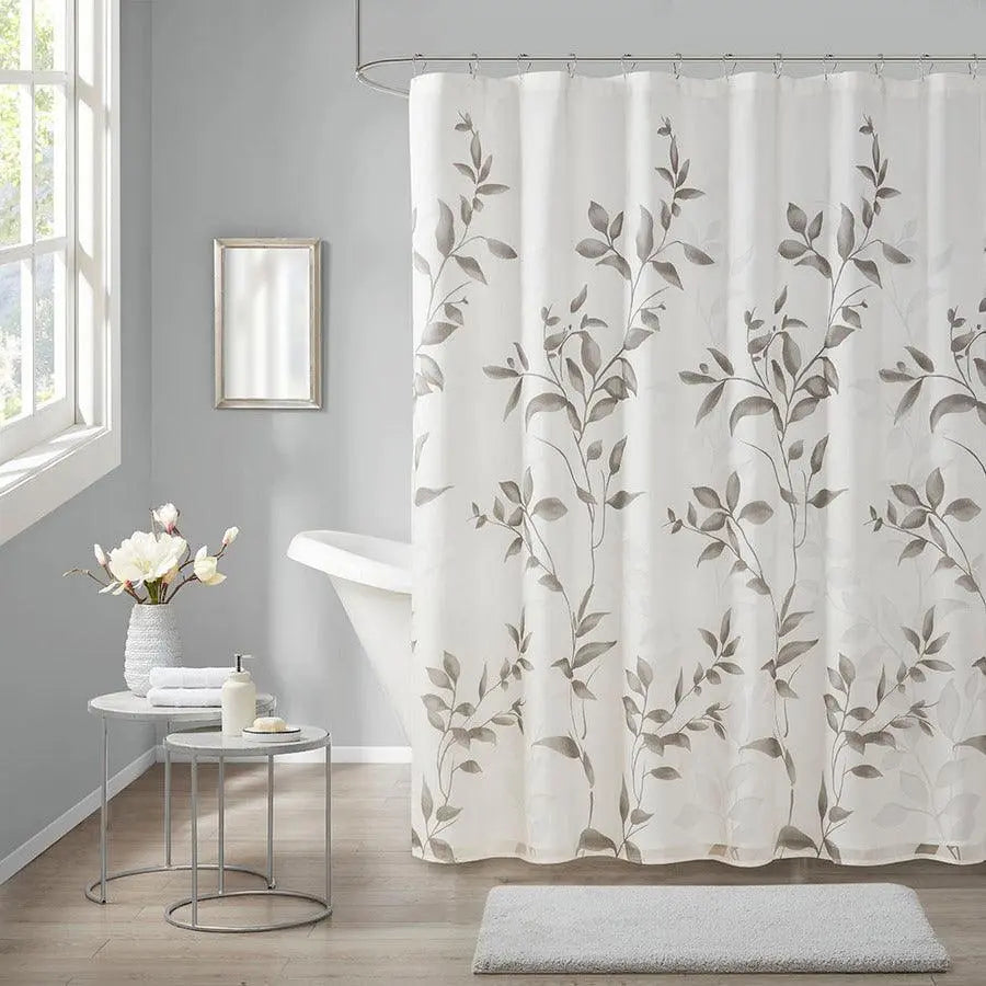 Cecily Burnout Printed Shower Curtain Grey