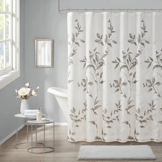 Cecily Burnout Printed Shower Curtain Grey