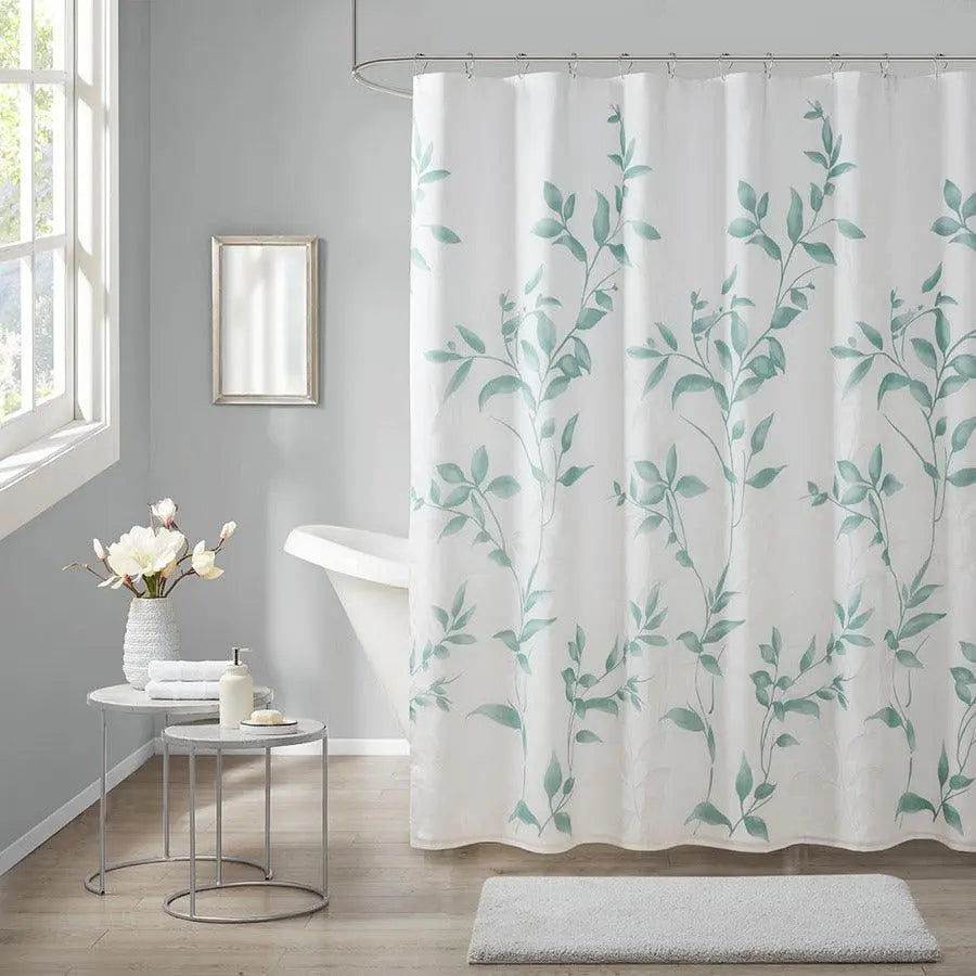 Cecily Burnout Printed Shower Curtain Seafoam