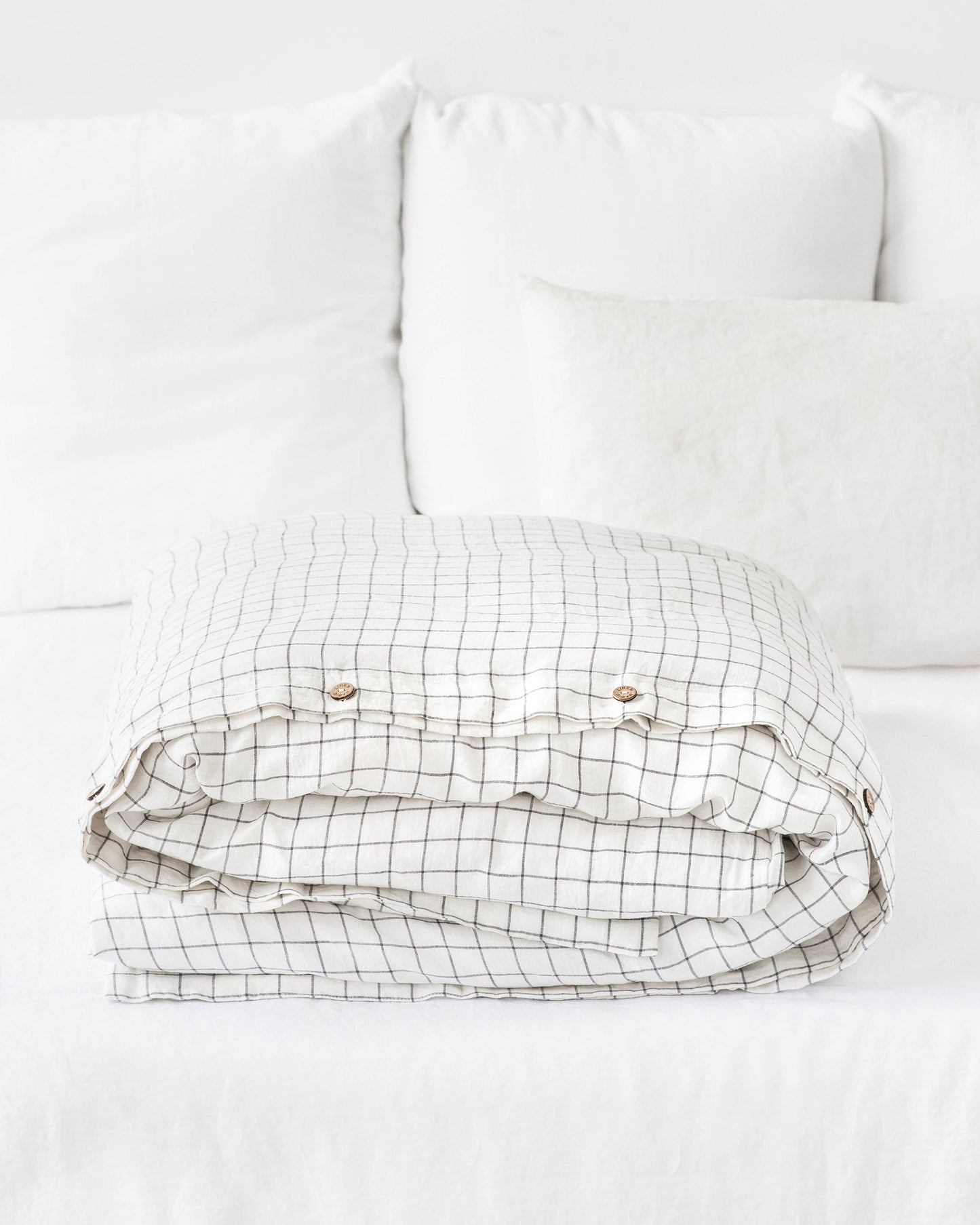 Charcoal grid linen duvet cover