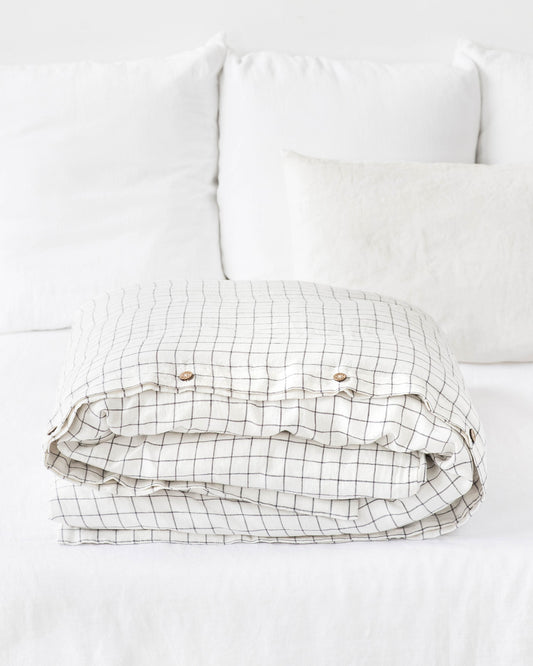 Charcoal grid linen duvet cover
