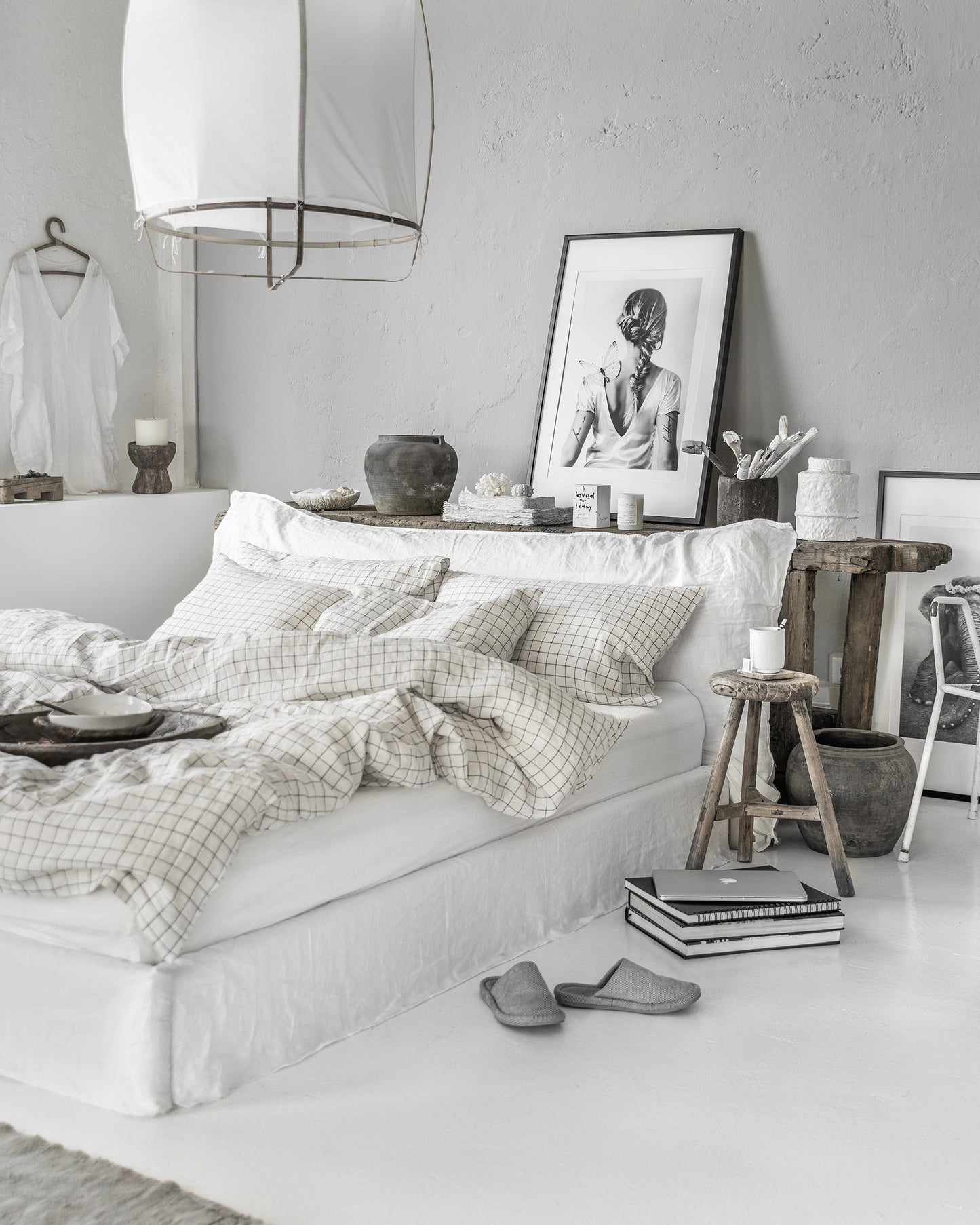 Charcoal grid linen duvet cover