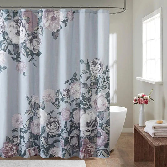 Charisma Cotton Floral Printed Shower Curtain Grey