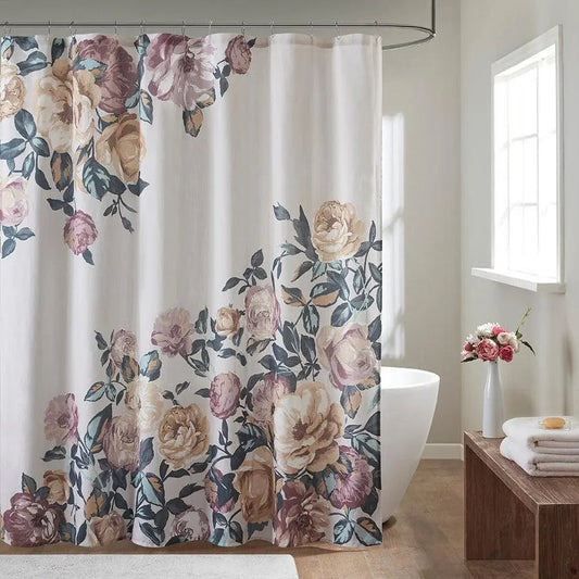 Charisma Cotton Floral Printed Shower Curtain Ivory