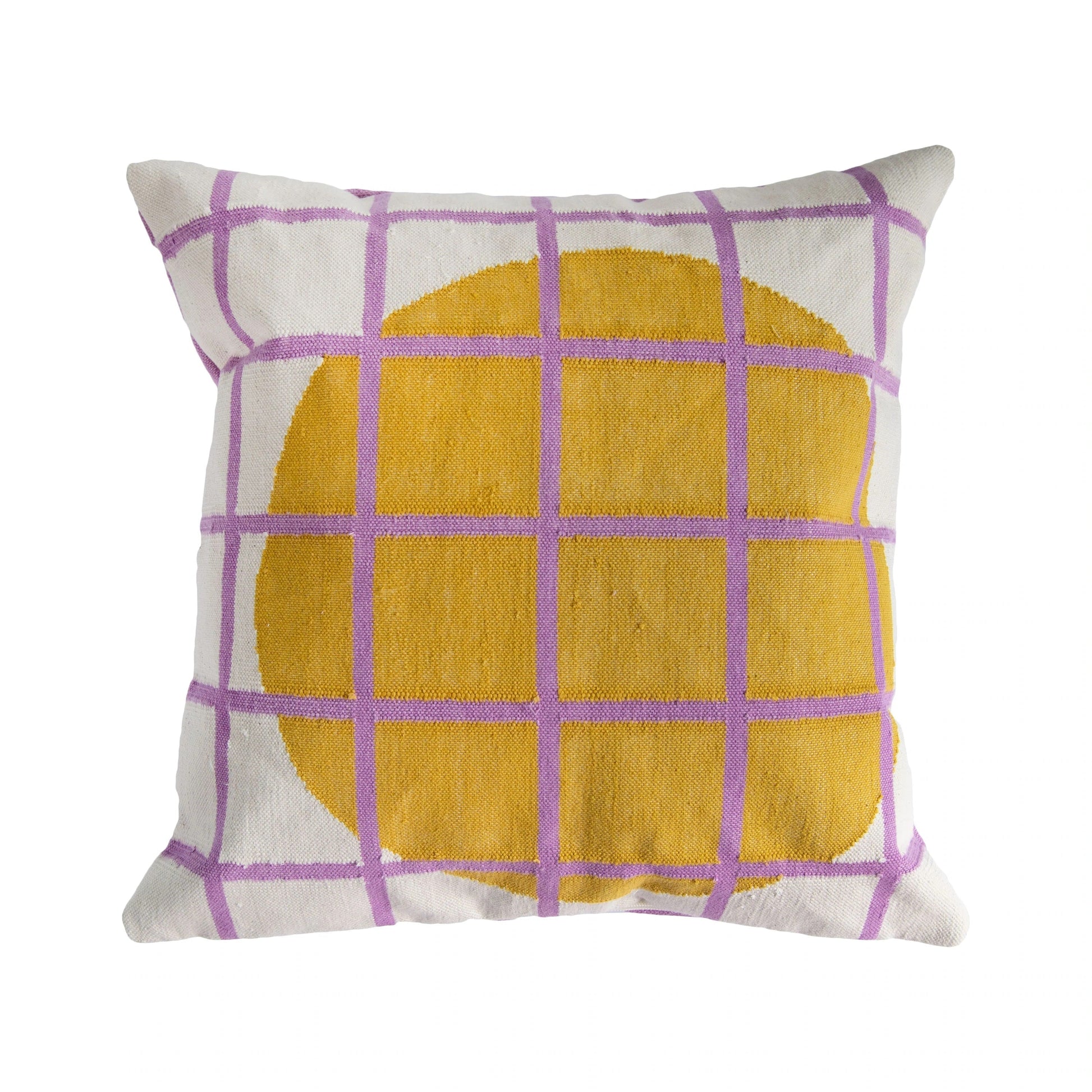 Circle Grid Reversible Throw Pillow Cover Throw Pillows Leah Singh Ochre + Purple