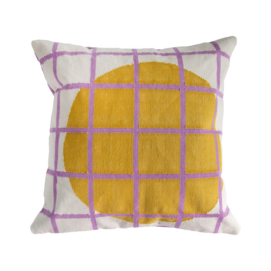 Circle Grid Reversible Throw Pillow Cover Throw Pillows Leah Singh Ochre + Purple