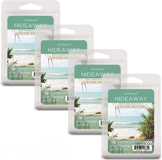 Scentsationals Scented Wax Cubes - Hideaway - Fragrance Wax Melts Pack, Electric Home Warmer Tart, Wickless Candle Bar Air Freshener, Spa Aroma Decor Gift - 2.5 Oz (4-Pack)