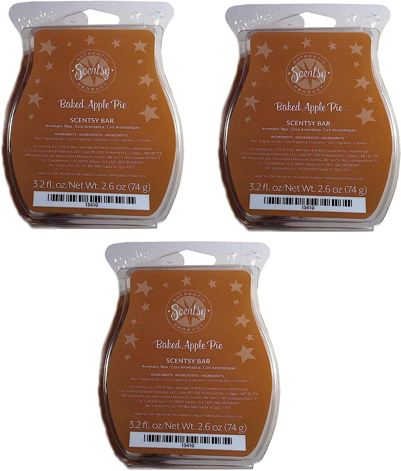 Scentsy Baked Apple Pie Wickless Candle Tart Warmer Wax, 3.2 Fl Oz (3-Pack, 7.25 a Pack)