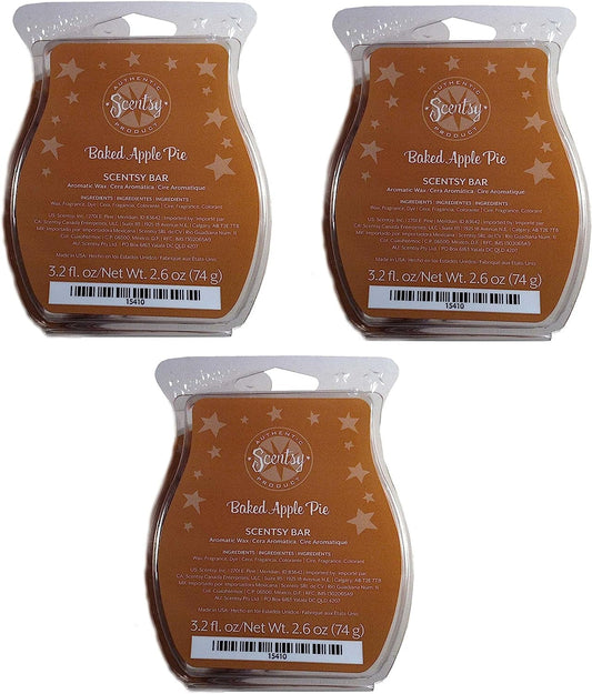 Scentsy Baked Apple Pie Wickless Candle Tart Warmer Wax, 3.2 Fl Oz (3-Pack, 7.25 a Pack)