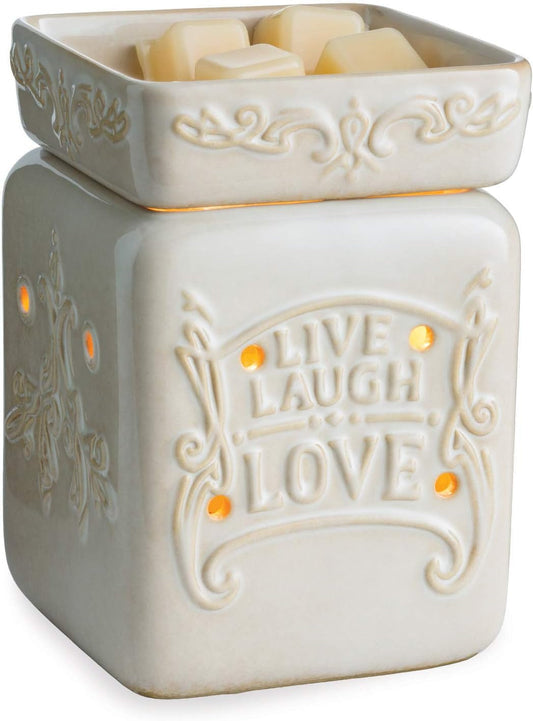 CANDLE WARMERS ETC. Illumination Fragrance Warmer- Light-Up Warmer for Warming Scented Candle Wax Melts and Tarts or to Freshen Room, Cream Live Well