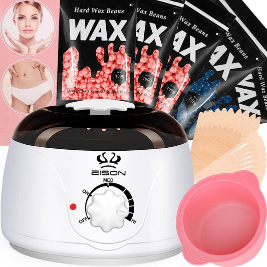 Waxing Kit, EISON Wax Warmer Wax Kit for Hair Removal at Home Wax Pot with Hard Wax Beads for Women Men Painless Body Legs Face Eyebrow Armpit Brazilian Bikini