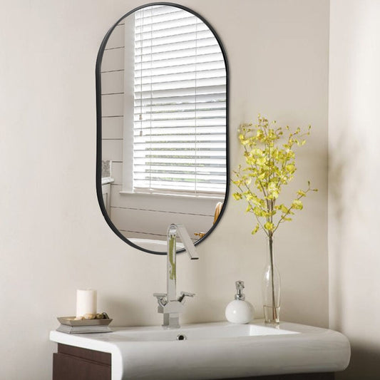 70cm Height Modern Oval Metal Bathroom Wall Mirror Black