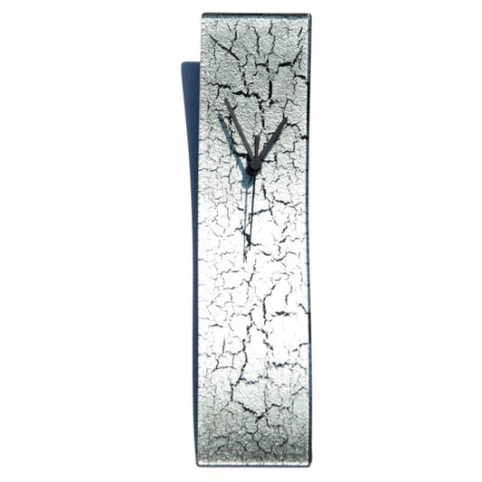 Wall Clock Glass Crackled Silver