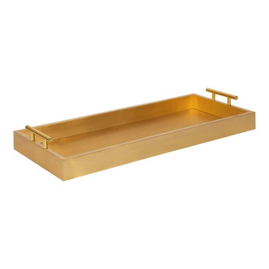 10" x 3" x 24" Decorative Rectangular Tray with Handles, Gold