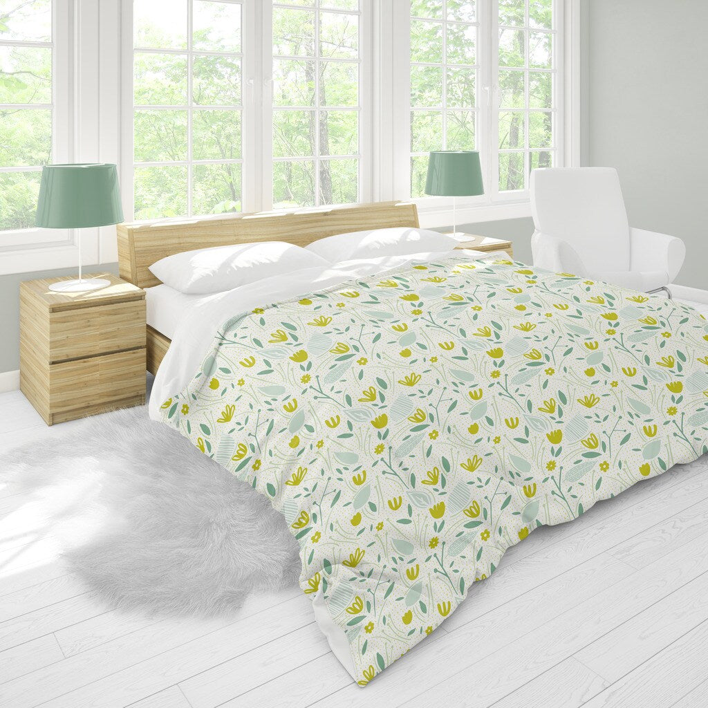 Ultrasoft Lightweight Silky Smooth - Mustard & Green Floral Duvet Cover