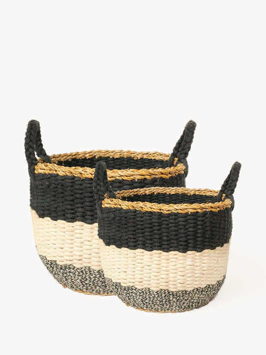 Ula Stripe Basket Set - Black