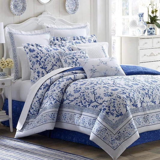 2-Piece Twin Duvet Cover Set Cotton Textured Fabric, Blue Floral