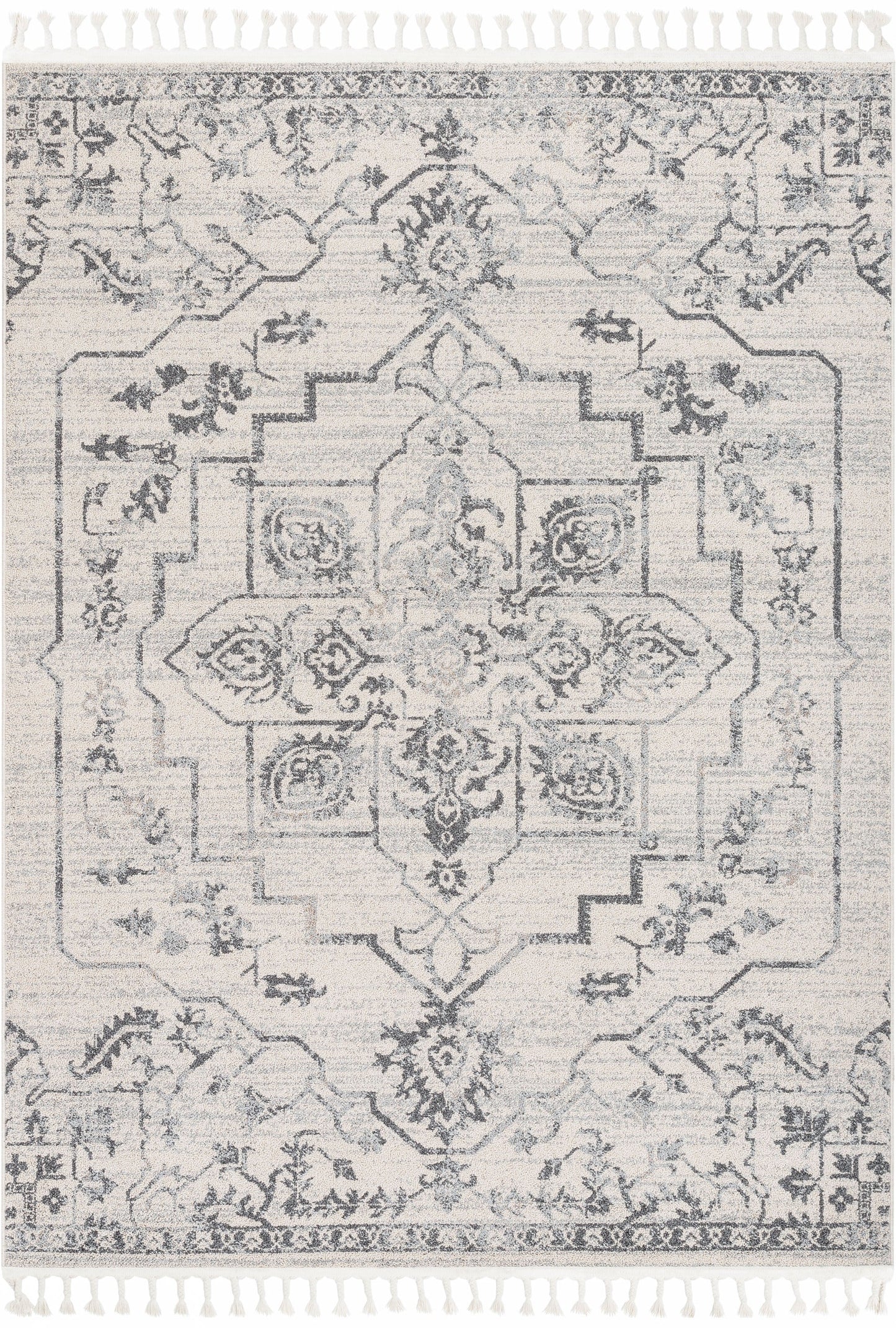 Valentina Oriental Medallion Pattern Ivory Grey Kilim-Style Rug