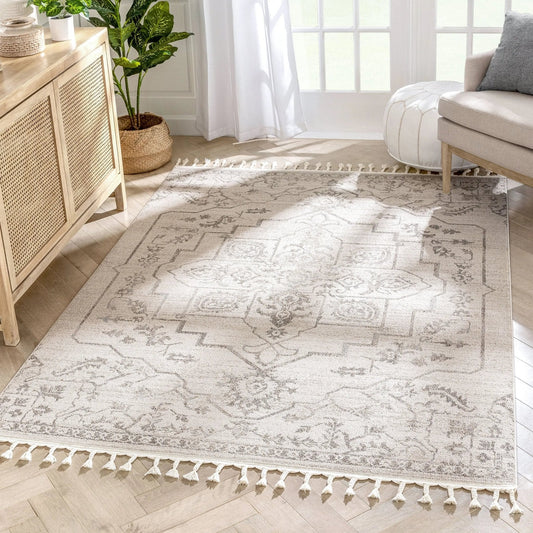 Valentina Oriental Medallion Pattern Brown Beige Kilim-Style Rug
