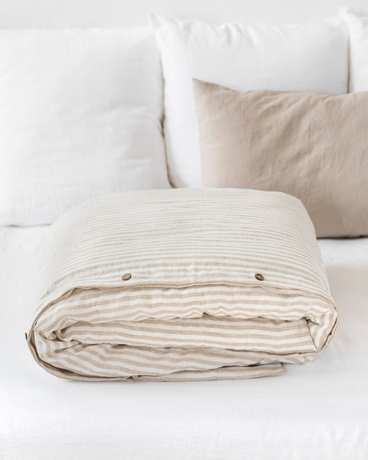 Striped in natural linen duvet cover