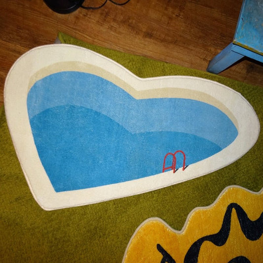 'Peach Heart Swimming Pool' Plush Rug - The House Of BLOC
