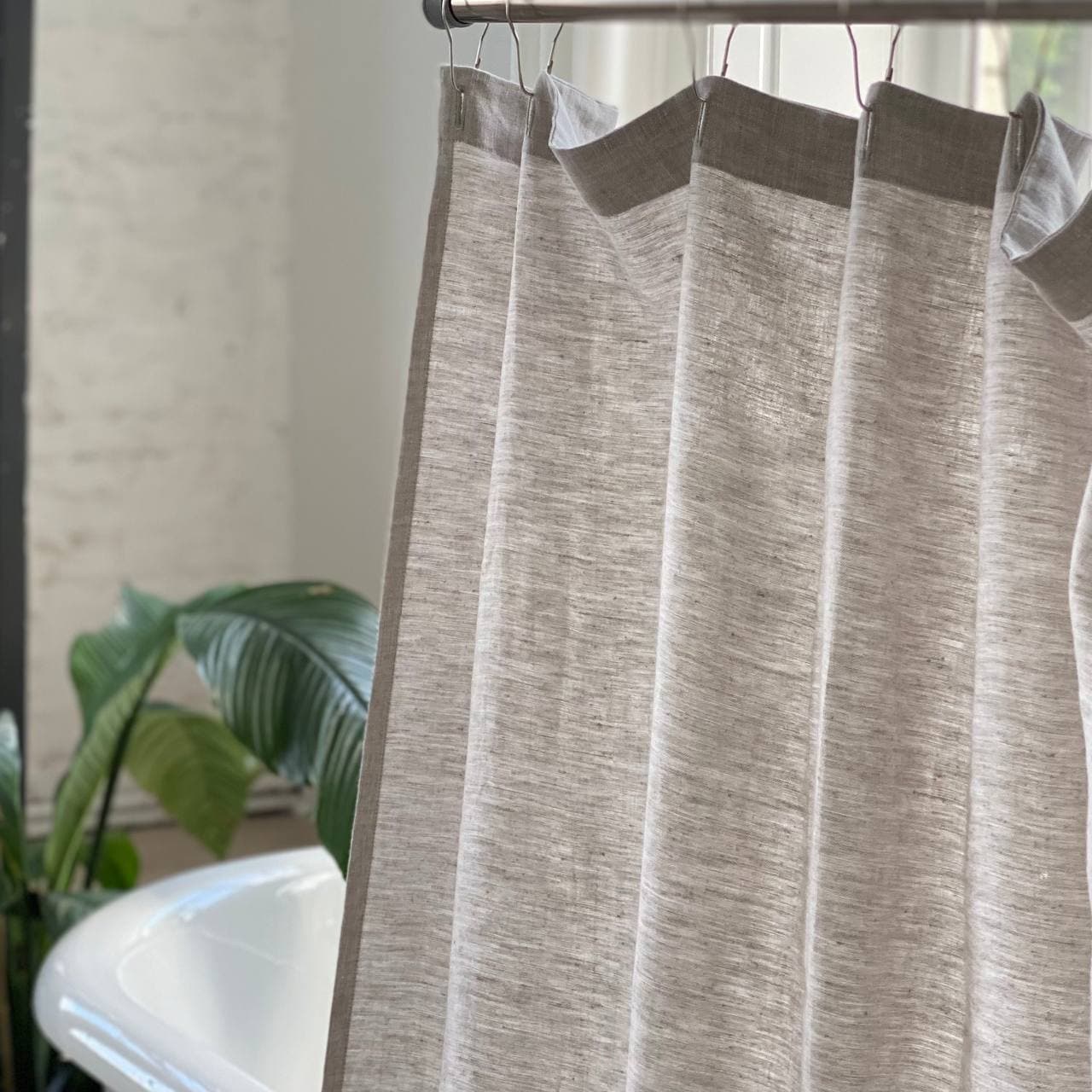 Waterproof Linen Shower Curtain – Simple Linen Bathroom Panel with Waterproof Lining – Custom Color: Gray, White, Black – 80", 90", and 96" Height