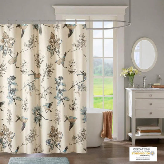 Quincy Printed Cotton Shower Curtain Khaki