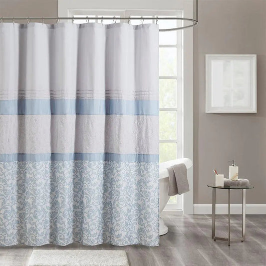 Ramsey Printed and Embroidered Shower Curtain Blue