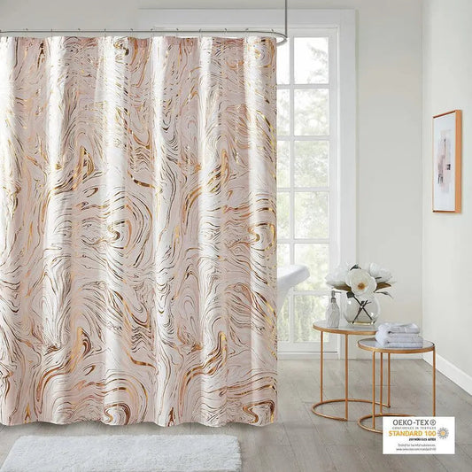 Rebecca Printed Marble Metallic Shower Curtain Blush & Gold
