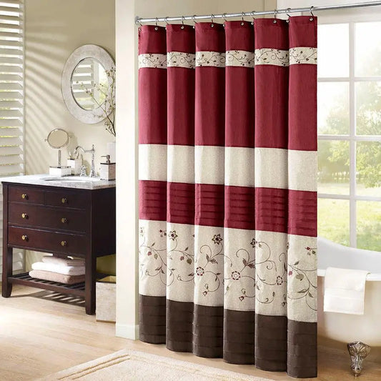 Serene Faux Silk Embroidered Floral Shower Curtain Red-MP70-644