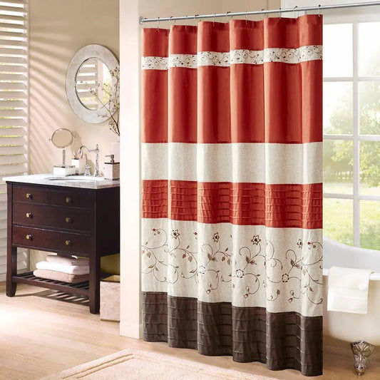Serene Faux Silk Embroidered Floral Shower Curtain Spice