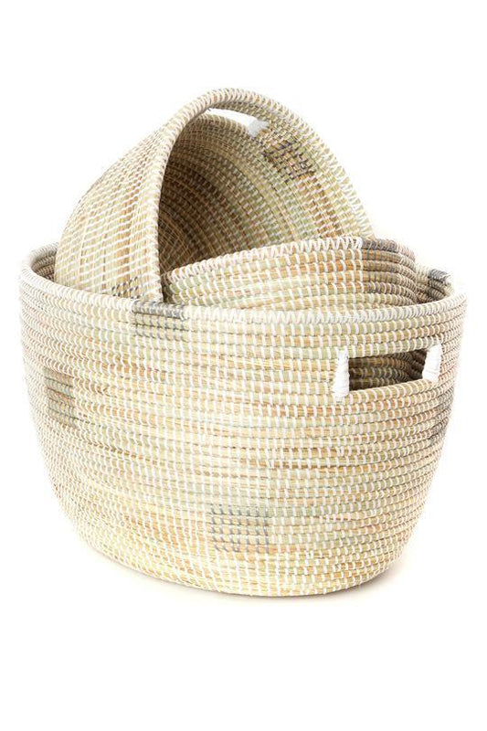 Set of Three Silver and White Block Print African Nesting Baskets