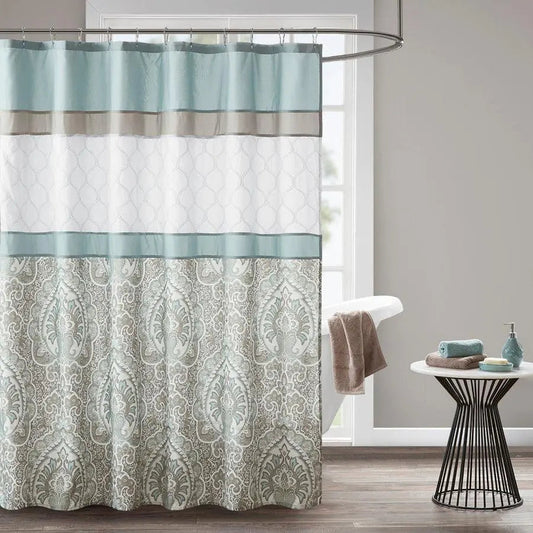 Shawnee Printed and Embroidered Shower Curtain Seafoam