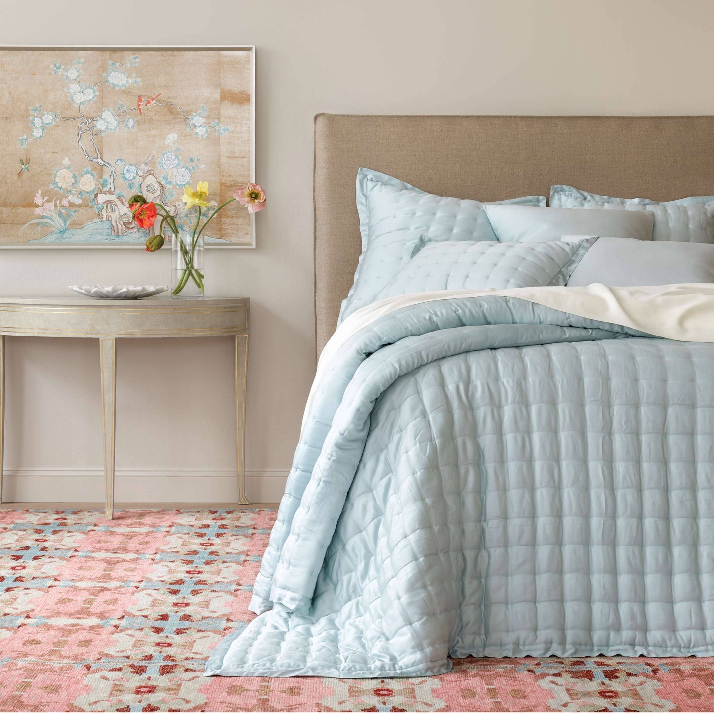 Silken Solid Robin's Egg Blue Puff Sham