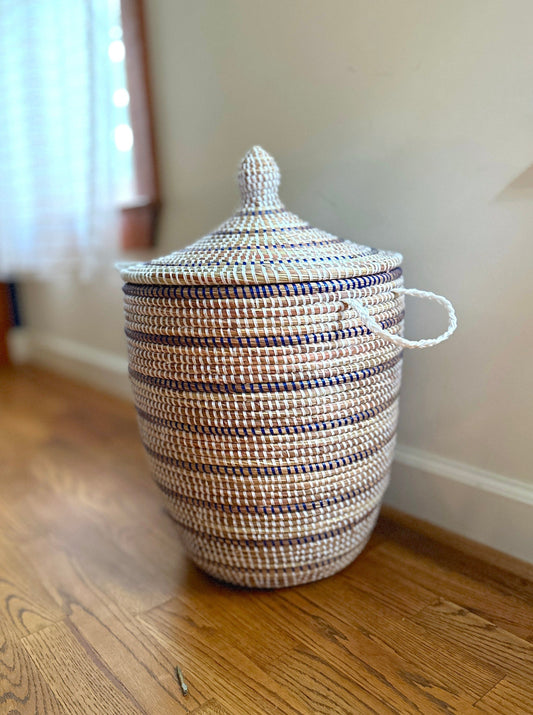Striped White + Navy Basket