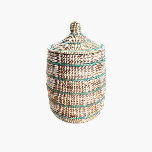 Striped White + Turquoise Basket