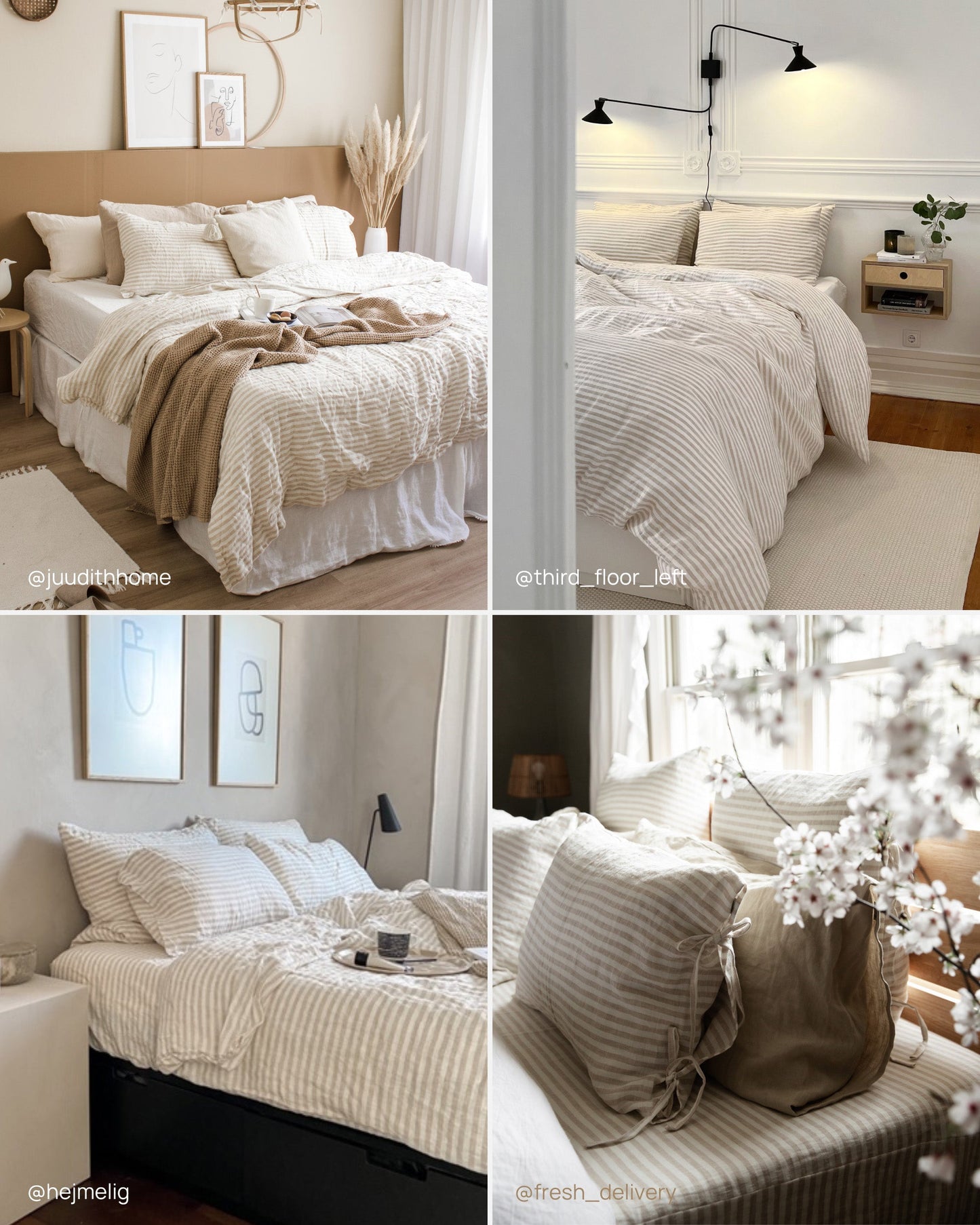Striped in natural linen duvet cover