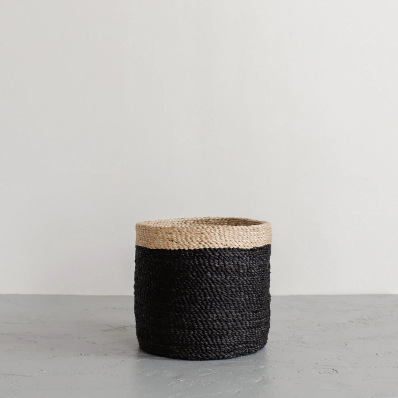 Tall Round Jute Storage Baskets Charcoal Natural Band Baskets Will & Atlas Medium