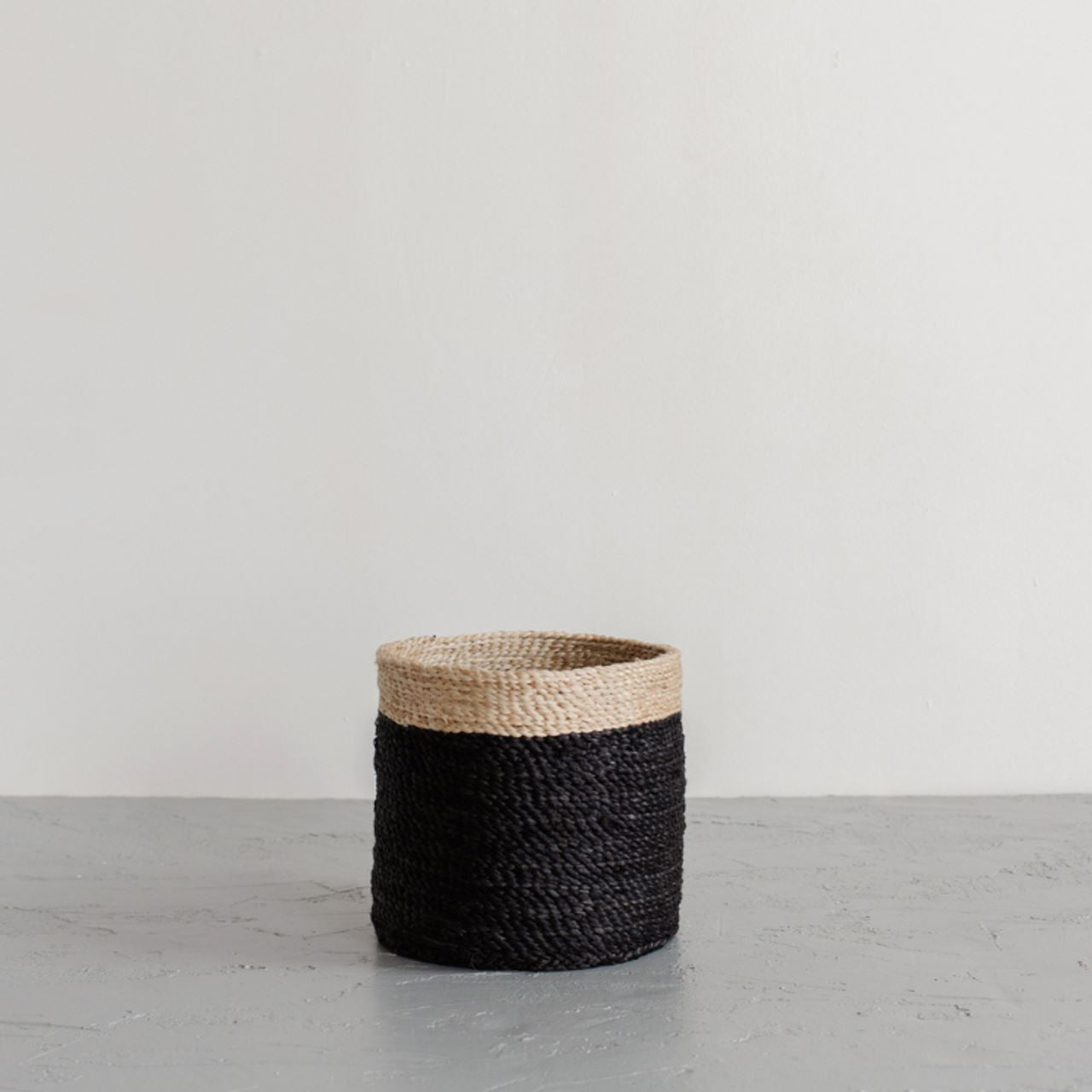 Tall Round Jute Storage Baskets Charcoal Natural Band Baskets Will & Atlas Small