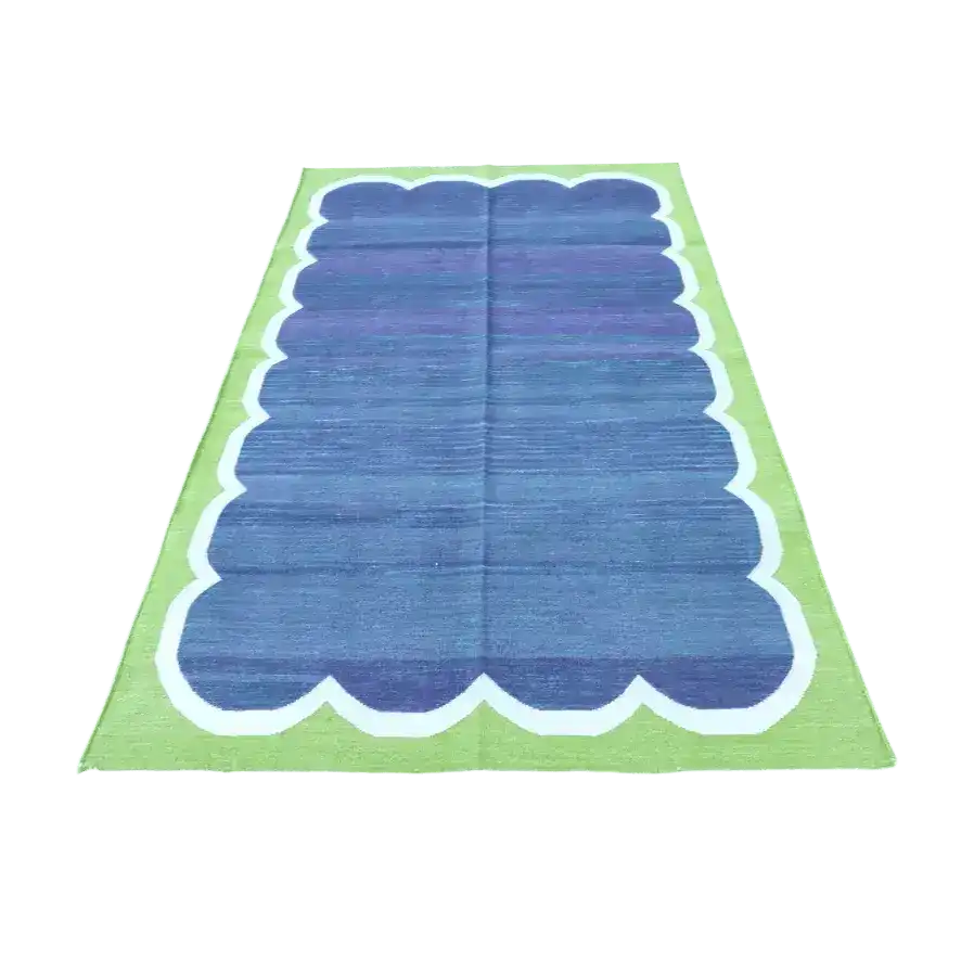 Vegetable Dyed Indian Dhurrie Cotton Rug - Blue/Green